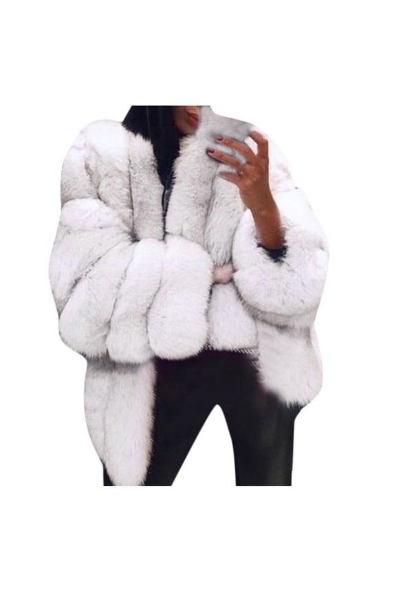 Women Plus Size Short Warm Furry Jacket Long Sleeve Outerwear