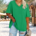 thumbnail image 1 of Clearance Under 5$! Summer Womens Tops 2025 Plus Size V-neck Short Sleeved Solid Summer Base Shirt Sports T-shirt Green L, 1 of 6