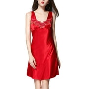 Women Plus Size Silk Sleeveless Lingerie Nightgown Chemises Slip Sleepwear Night Lounge Dress
