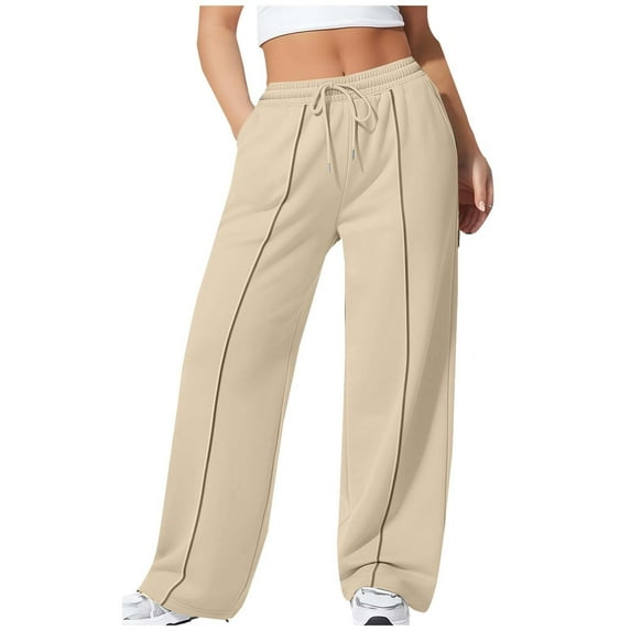 Women Plus Size Solid Color Elastic Waist Pocket Drawstring Sports Pants Trousers