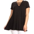 thumbnail image 1 of Women Plus Size Solid Long Body Crossed Neckline Tunic Knit Top Tee Black XL B508, 1 of 3