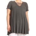 thumbnail image 1 of Women Plus Size Solid Long Body Crossed Neckline Tunic Knit Top Tee Charcoal 3XL B508 BNY Corner, 1 of 5