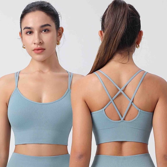 Women Plus Size Sports Bra with Thin Straps Crisscrossed at The Back, Women Solid Color Back Sports Bra Fitness Clothes Running Drying Yoga Underwear, Size S-2XL