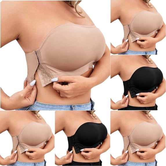 Women Plus Size Strapless Invisible Bandeau Bra, Wire Free Non-slip Lift Support Seamless Back Beauty Underwear Beige-AB XL(XL)