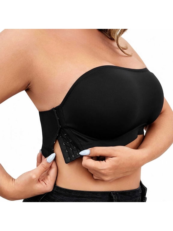 Women Plus Size Strapless Invisible Bandeau Bra, Wire Free Non-slip Lift Support Seamless Back Beauty Underwear Black-AB XXXL(XXXL)