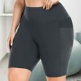 thumbnail image 1 of Women Plus Size Stretchy Yoga Short High Waisted Workout Biker Shorts with Bottom Pockets for Fitness Sports Dark Gray 3XL, 1 of 8