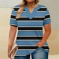 thumbnail image 1 of Women Plus Size Striped T Shirts Casual V Neck Short Sleeve Summer Loose Daily Tunic Tops,Sizes L-5XL, 1 of 5