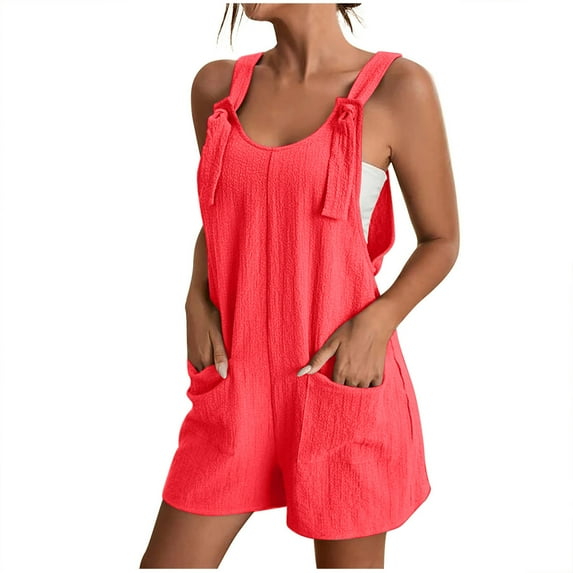Women Plus Size Summer Casual Rompers Sleeveless Suspender Short Jumpsuits Bib Overalls Romper with Pockets