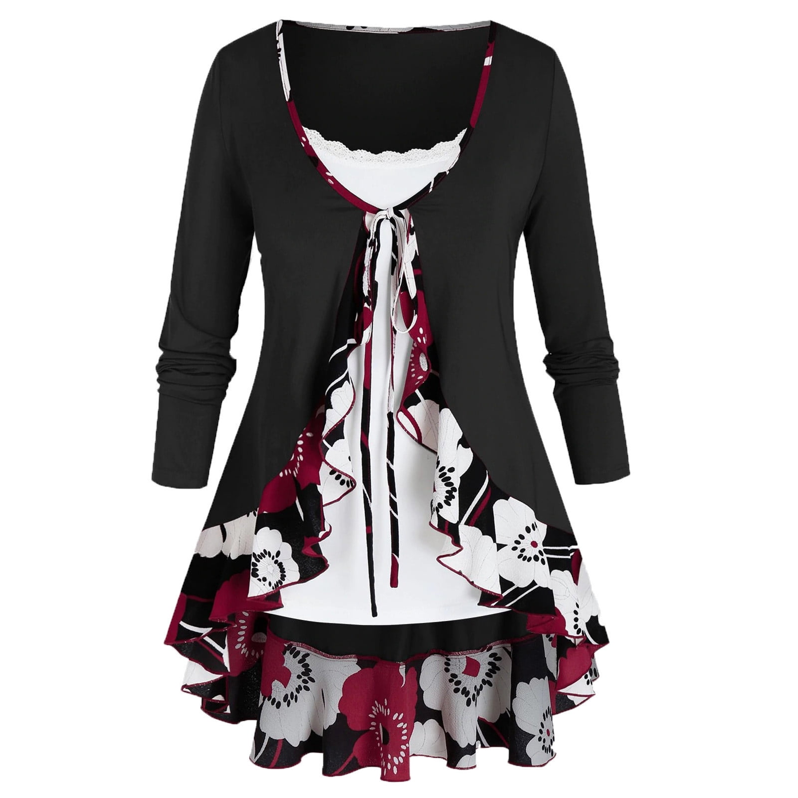 Women Plus Size Sunflower Printed Long Sleeve Bandage Cardigan Solid Camis Set Casual Cardigan Coat Lightweight for Fall Winter