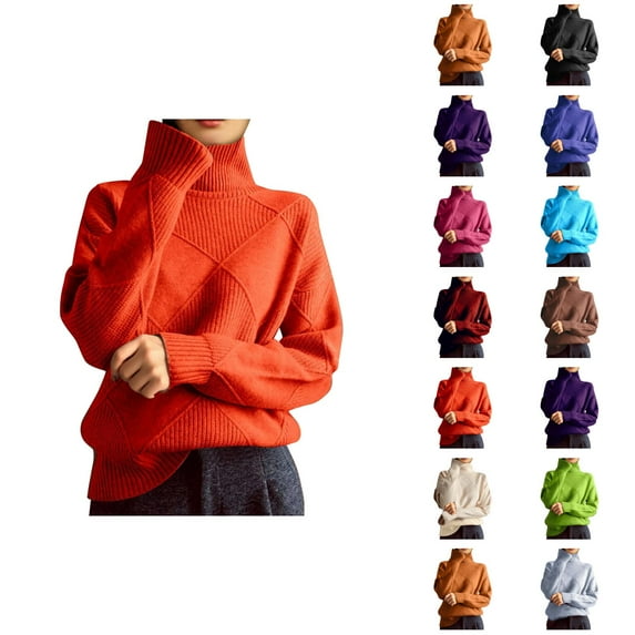 Women Plus Size Sweaters Casual High Neck Solid Color Pullover Soft Warm Knit Top for Daily Wear Versatile Fall Winter Comfort Outfit