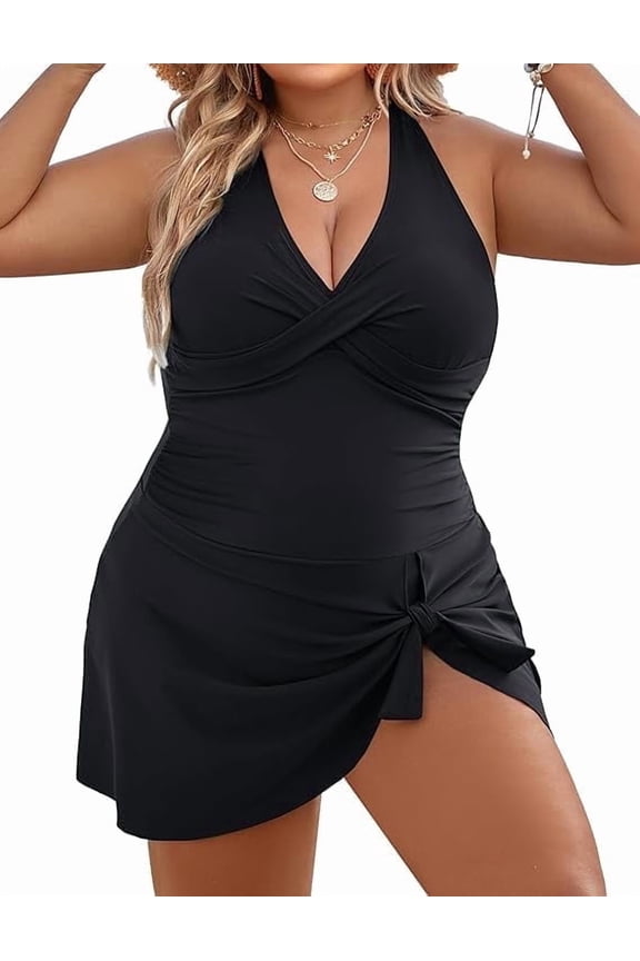 Women Plus Size Swimsuit One Piece Swim Dress Tummy Control Bathing Suits Criss Cross Modest Swimwear