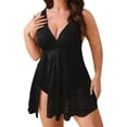 thumbnail image 1 of Women Plus Size Swimsuit V Neck Bathing With Skirt Mesh Ruffle Hem Swimwear, 1 of 5
