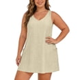 thumbnail image 1 of Women Plus Size Swimwears Cover-Ups Plus Size Swimwear With Pockets Sleeveless Bikini And Beach Cover Up Outfit Control Swimsuit Beige 5XL, 1 of 5