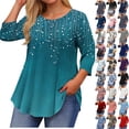 thumbnail image 1 of Sawvnm Women Blouses Plus Size Women's Fashion Loose Casual Printing 3/4 Sleeve T-Shirt Round Neck Plus Size Top Skirts for Women Sky Blue 2XL, 1 of 5