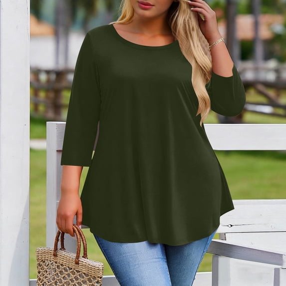 Women Plus Size T-Shirt Blouse Sawvnm Fashion Woman Casual Solid Blouse Round Neck Short Sleeve T-Shirt Summer Plus Size Tops for Women Purple L