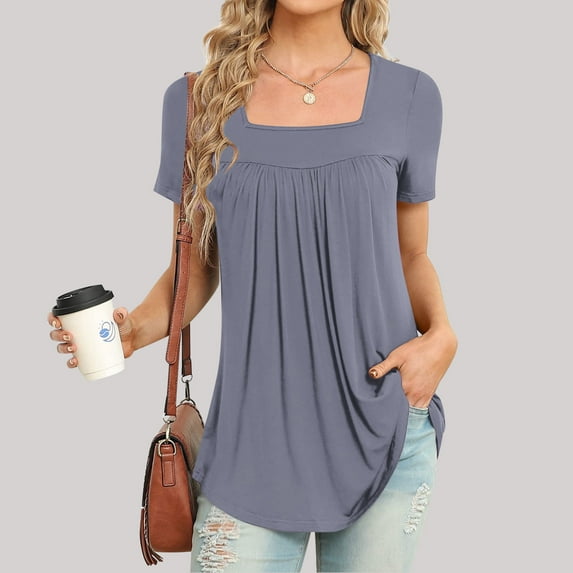 Women Plus Size T-Shirt Blouse Sawvnm Women Fashion Casual Round-Neck Short Sleeve Loose T-Shirt Blouse Tops for Women Gray XL