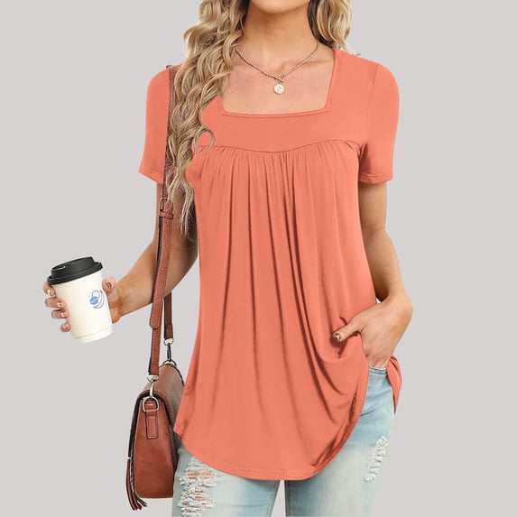 Women Plus Size T-Shirt Blouse Sawvnm Women Fashion Casual Round-Neck Short Sleeve Loose T-Shirt Blouse Tops for Women Orange XXL