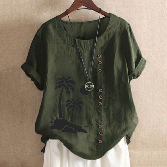 Oversized Tshirts for Women Sawvnm Women's Summer Casual Round Neck Short Sleeve Printing Loose Shirt Tops for Women Army Green XXXXL