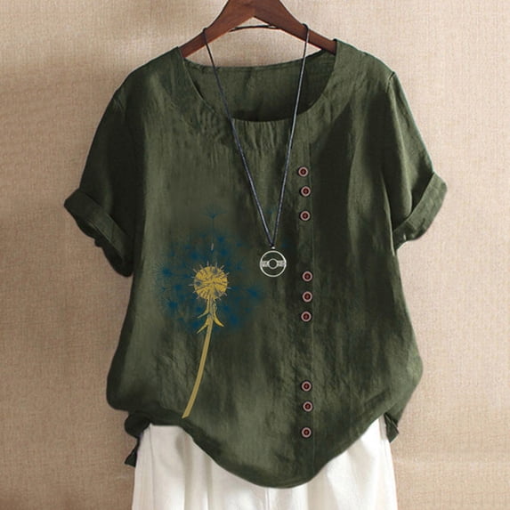 Women Plus Size T-Shirt Blouse Sawvnm Women's Summer Casual Round Neck Short Sleeve Printing Loose Shirt Tops Summer Blouses Army Green 5XL