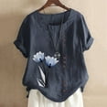 thumbnail image 1 of Boho Tops for Women Sawvnm Women's Summer Casual Round Neck Short Sleeve Printing Loose Shirt Tops for Women Navy 3XL, 1 of 5