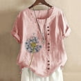 thumbnail image 1 of Women Blouses Sawvnm Women's Summer Casual Round Neck Short Sleeve Printing Loose Shirt Tops Summer Blouses Pink S, 1 of 5
