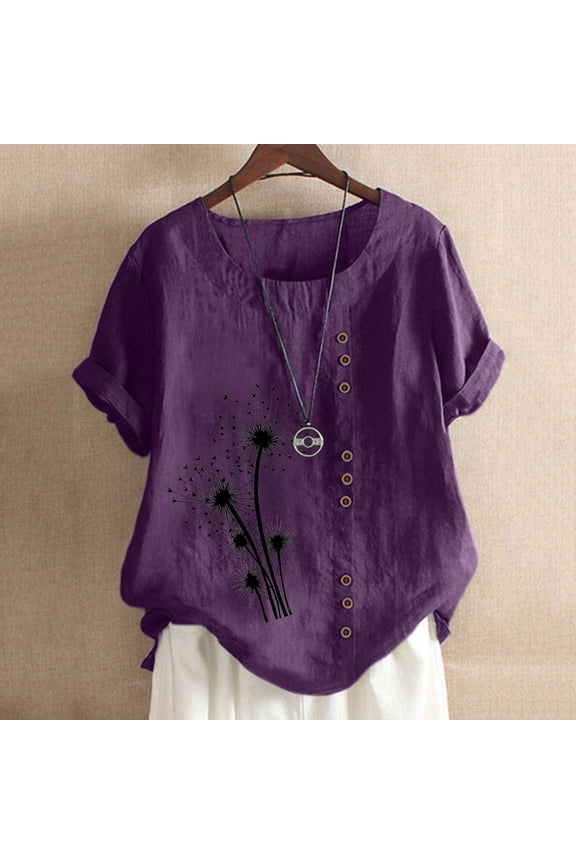 Oversized Tshirts for Women Sawvnm Women's Summer Casual Round Neck Short Sleeve Printing Loose Shirt Tops for Women Purple XXXXL