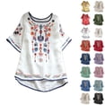 thumbnail image 1 of Womens Plus Size T-Shirt Blouse Sawvnm Womens Spring Summer Casual Loose Fashion T-Shirt Short Sleeve Round Neck Embroidery Tops Cotton and Linen Blouse for Women White XXL, 1 of 5