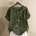 thumbnail image 1 of Women Plus Size T-Shirt Blouse Women Casual And Linen Round-Neck Printed Short Sleeve Button T-shirt Blouse Family Gift Army Green 5XL, 1 of 4