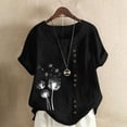 thumbnail image 1 of Women Plus Size T-Shirt Blouse Women Casual And Linen Round-Neck Printed Short Sleeve Button T-shirt Blouse Family Gift Black 5XL, 1 of 4