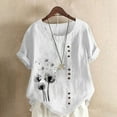 thumbnail image 1 of Women Plus Size T-Shirt Blouse Women Casual And Linen Round-Neck Printed Short Sleeve Button T-shirt Blouse Family Gift White 5XL, 1 of 4