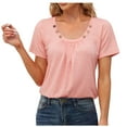 thumbnail image 1 of Women Plus Size Tank Tops Dressy Tank Tops for Women Womens Summer Tank Tops Women's Button Short Sleeve T Shirt Blouse Ruched Round Neck Casual Tops Pink S, 1 of 4