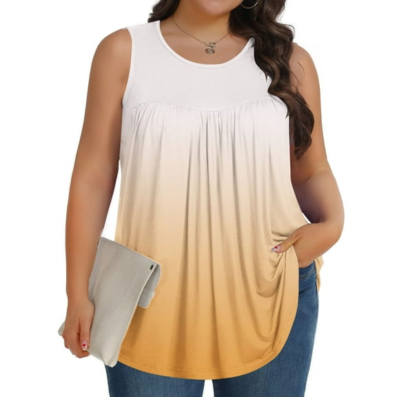 Women Plus Size Tank Tops Gradient Color Pullover Casual Summer Lightweight Flowy Crewneck Sleeveless Lounge Loose Blouse Cool Nice Wide Strap Trendy Spring Relaxed Camisole
