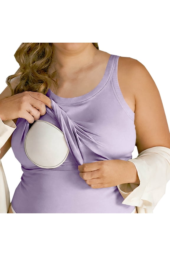 Women Plus Size Tank Tops with Built in Bra Ribbed Soft Sleeveless Wide Strap Camisole Workout Basic Undershirt (2XL, Purple)