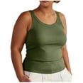 thumbnail image 1 of Women Plus Size Tank Tops with Built in Bra Ribbed Soft Sleeveless Wide Strap Camisole Workout Basic Undershirt (3XL, Army Green), 1 of 8