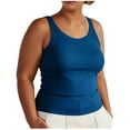 thumbnail image 1 of Women Plus Size Tank Tops with Built in Bra Ribbed Soft Sleeveless Wide Strap Camisole Workout Basic Undershirt (4XL, Blue), 1 of 7