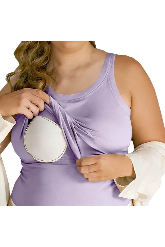 Women Plus Size Tank Tops with Built in Bra Ribbed Soft Sleeveless Wide Strap Camisole Workout Basic Undershirt (XL, Purple)