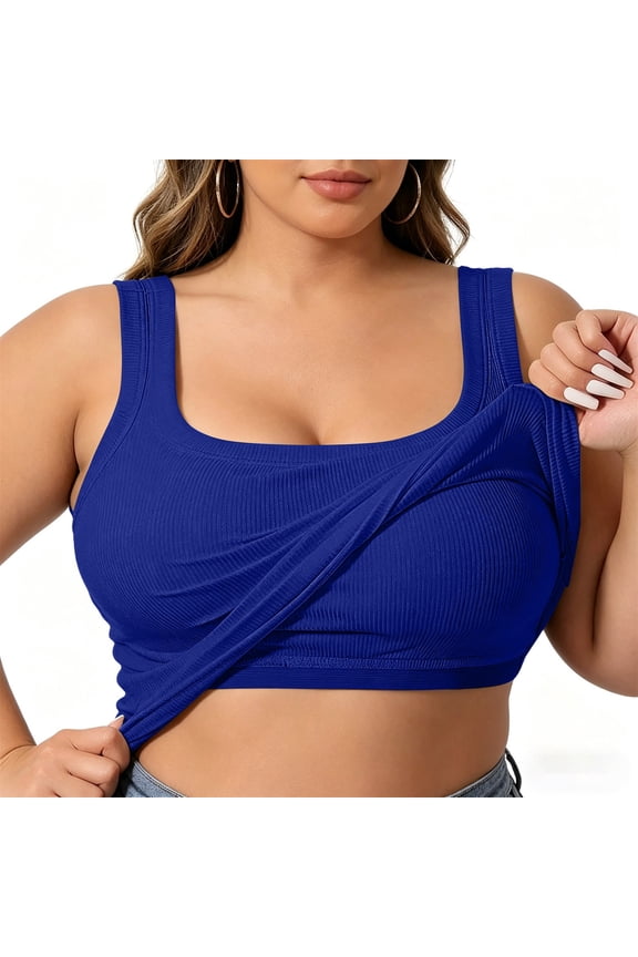 Women Plus Size Tank Tops with Built in Bra Tops for Large Bust Summer Sleeveless Basic Tank Top Ribbed Fitted Shirts