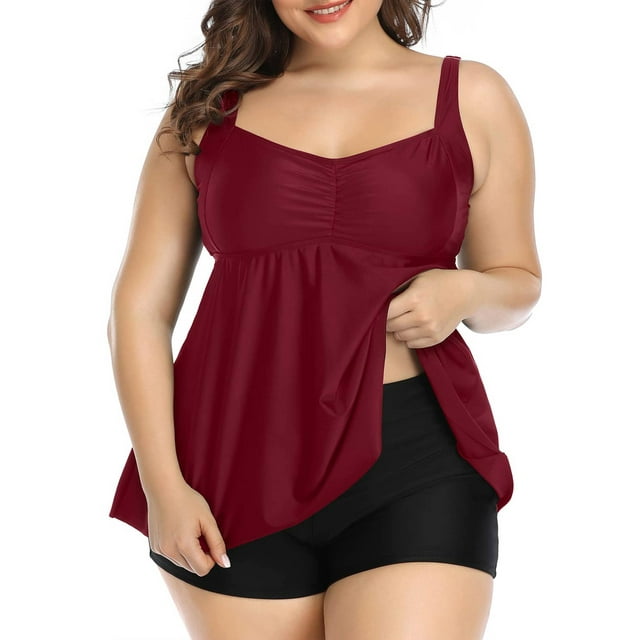 Women Plus Size Tankini Swimsuit Two Piece Flowy Swimdress Bathing