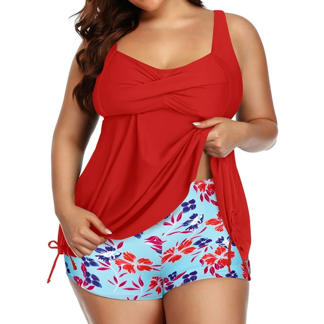 Walmart Women's Plus Size Flowy 2 Piece Tankini Bathing Suits with