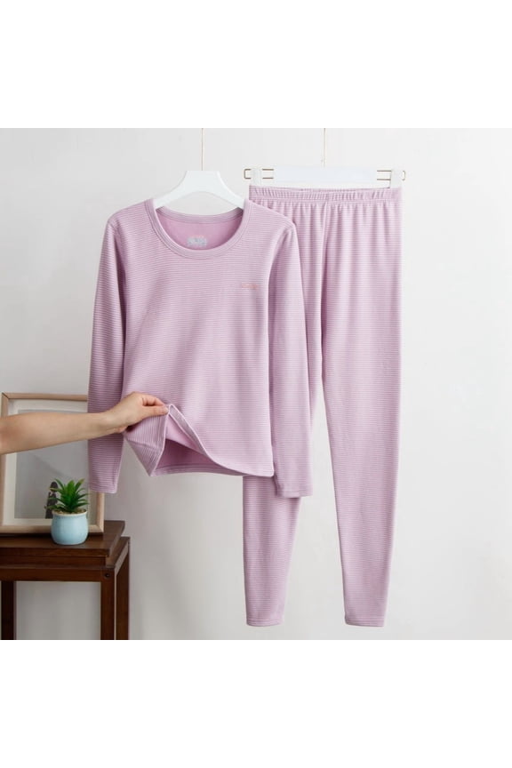Women Plus Size Thermal Underwear Set Cashmere Silk Thermal Clothing Set, Striped Thermal Underwear for Women, Base Layer Top and Bottom Set L-3XL