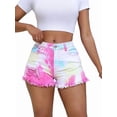 thumbnail image 1 of Women Plus Size Tie Dye Jean Shorts Ripped Distressed Shorts Frayed Raw Hem Stretchy Denim Shorts Pink 0XL, 1 of 9