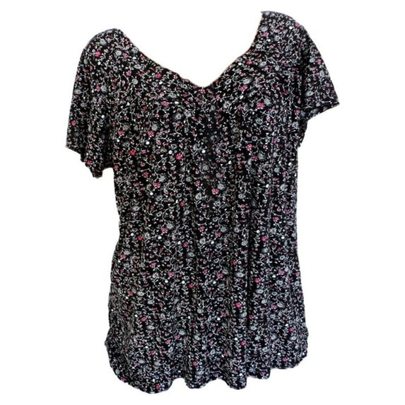 Women Plus Size Tops Casual Short Sleeves V-Neck Floral Print Flowy Blouse Petal Sleeve Ruffle Hem Pullover Tops Shirt Tops Oversized Blouses Tshirts