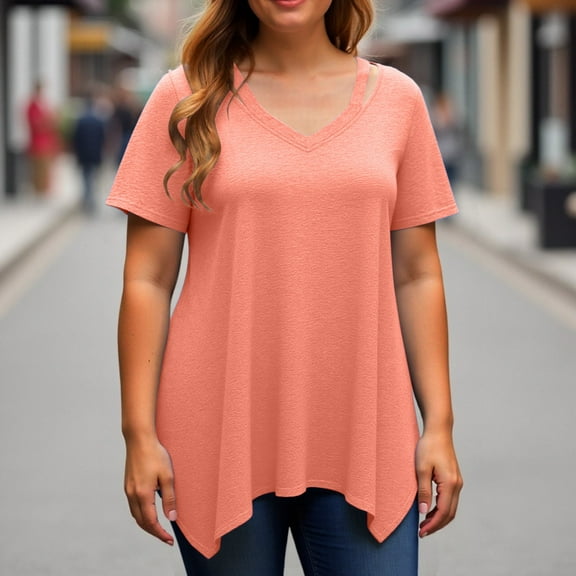 Women Plus Size Tops Cut Out V Neck 3/4 Sleeve Blouses Dressy Casual Tunic Tops To Wear With Leggings Short Pack Long Sleeved Tee Long Sleeved Tops Womens Womens Compression Cold Gear Layering Long