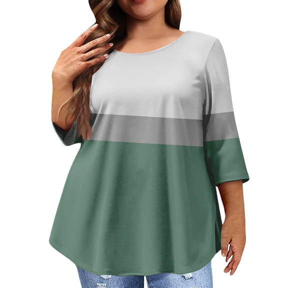 Women Plus Size Tops Fall 3/4 Sleeve 4x-5x Tee Casual Crew Neck Tops Floral Printed Loose Shirt