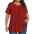 thumbnail image 1 of Women Plus Size Tops Polka Dot Print Shirt Round Neck Short Sleeve T-Shirt Pleated Front Blouses Womens Summer Tops Dressy Casual, 1 of 6