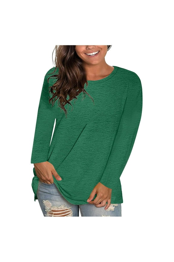 Women Plus Size Tops Sawvnm Women's Fashion Solid Loose Long Sleeve T-shirt Pullover Tops