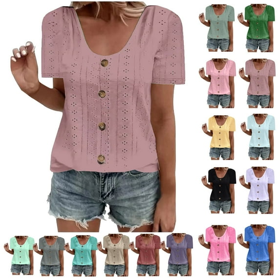 Women Plus Size Tops Ndbuld Womens Fashion Summer Short Sleeve Round-Neck Solid Casaul Tops T-shirt The Hottest Gift Rose Gold 3XL