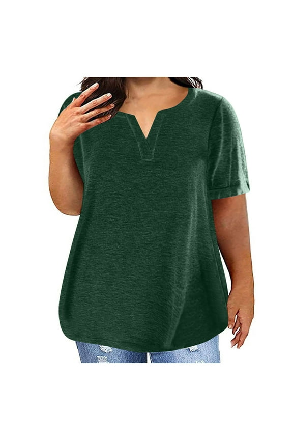 Women Plus Size Tops Short Sleeve Casual V Neck Shirts Summer Tunic Solid Color Loose Workout blouses