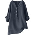 thumbnail image 1 of Women Plus Size Tops Summer V Neck Long Sleeve Tunic Shirts Cotton and Linen Casual Loose Blouses S-5XL, 1 of 3