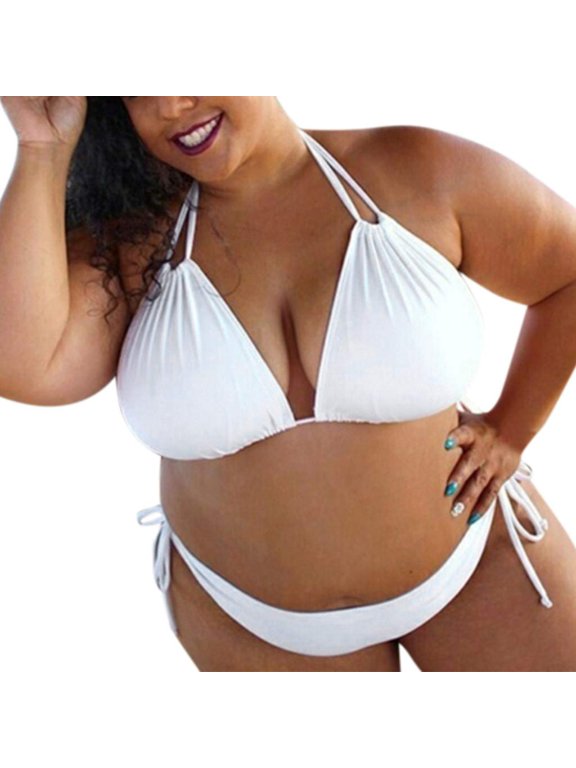 Women Plus Size Triangle Bikini Sets Double Straps Halter Two Piece Swimsuit Side Tie String Summer Beach Bathing Suits